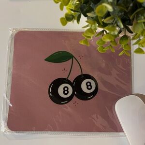 Pink Mouse Pad with Black Cherry Design